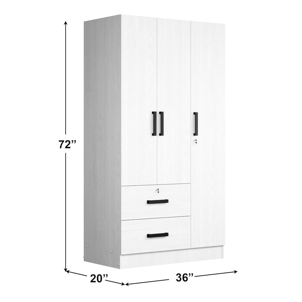 Better Home Products Symphony Wardrobe Armoire Closet with Two Drawers in White. Picture 6