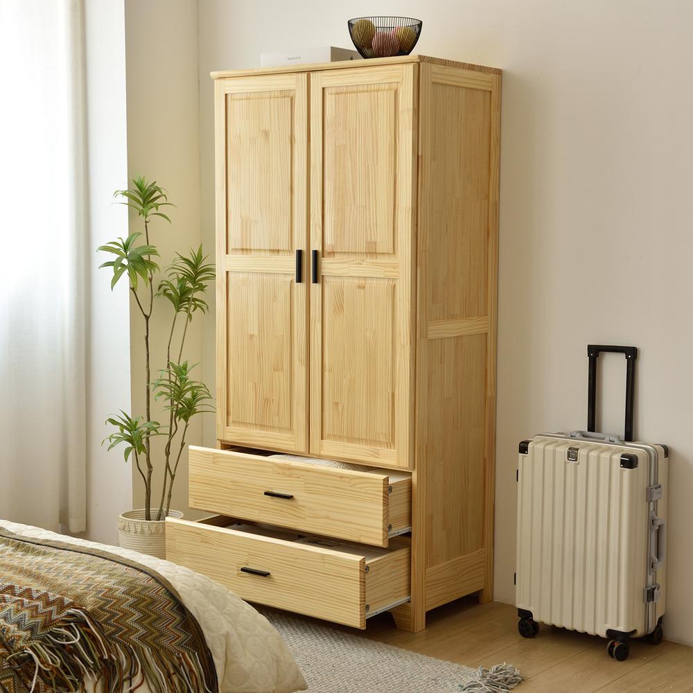 Stylish Pine Wood Closet with Raised Doors and Two Drawers for Easy Access. Picture 17