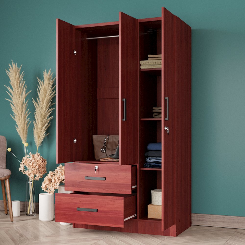 Better Home Products Symphony Wardrobe Armoire Closet with Two Drawers Mahogany. Picture 5