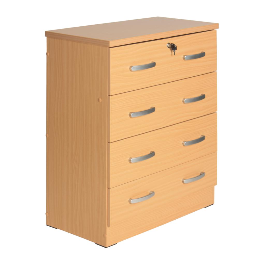 Better Home Products Cindy 4 Drawer Chest Wooden Dresser with Lock Beech (Maple). Picture 1