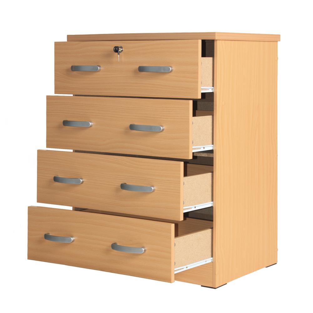 Better Home Products Cindy 4 Drawer Chest Wooden Dresser with Lock Beech (Maple). Picture 5
