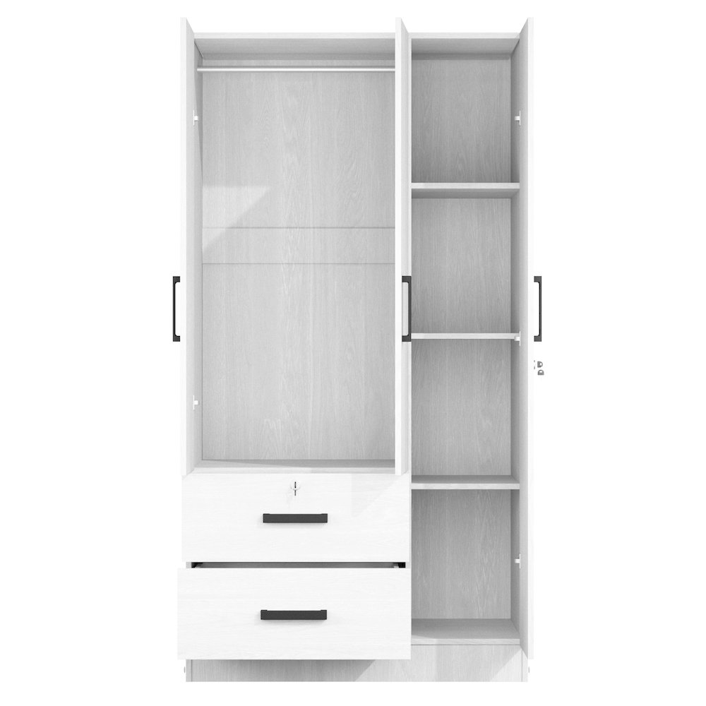 Better Home Products Symphony Wardrobe Armoire Closet with Two Drawers in White. Picture 5