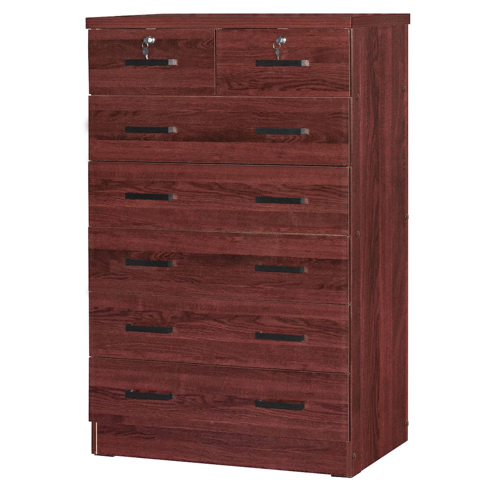 7 Drawer Chest Wooden Dresser with Lock (Mahogany). Picture 1