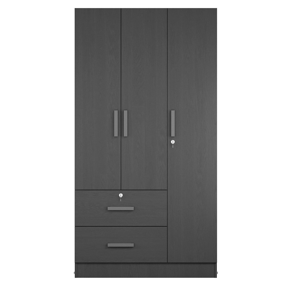 Better Home Products Symphony Wardrobe Armoire Closet with Two Drawers in Black. Picture 1