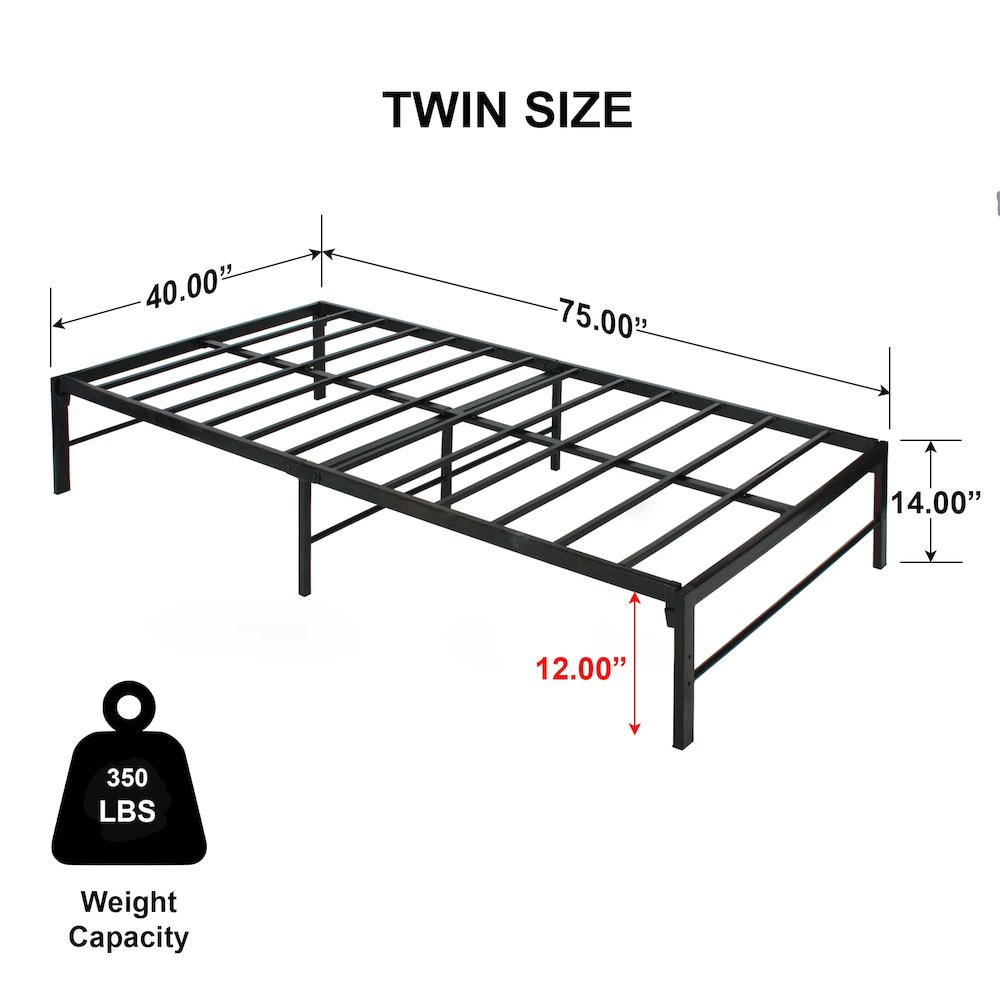 Better Home Products Lily Foldable Welded Black Metal Platform Bed Frame Twin. Picture 2