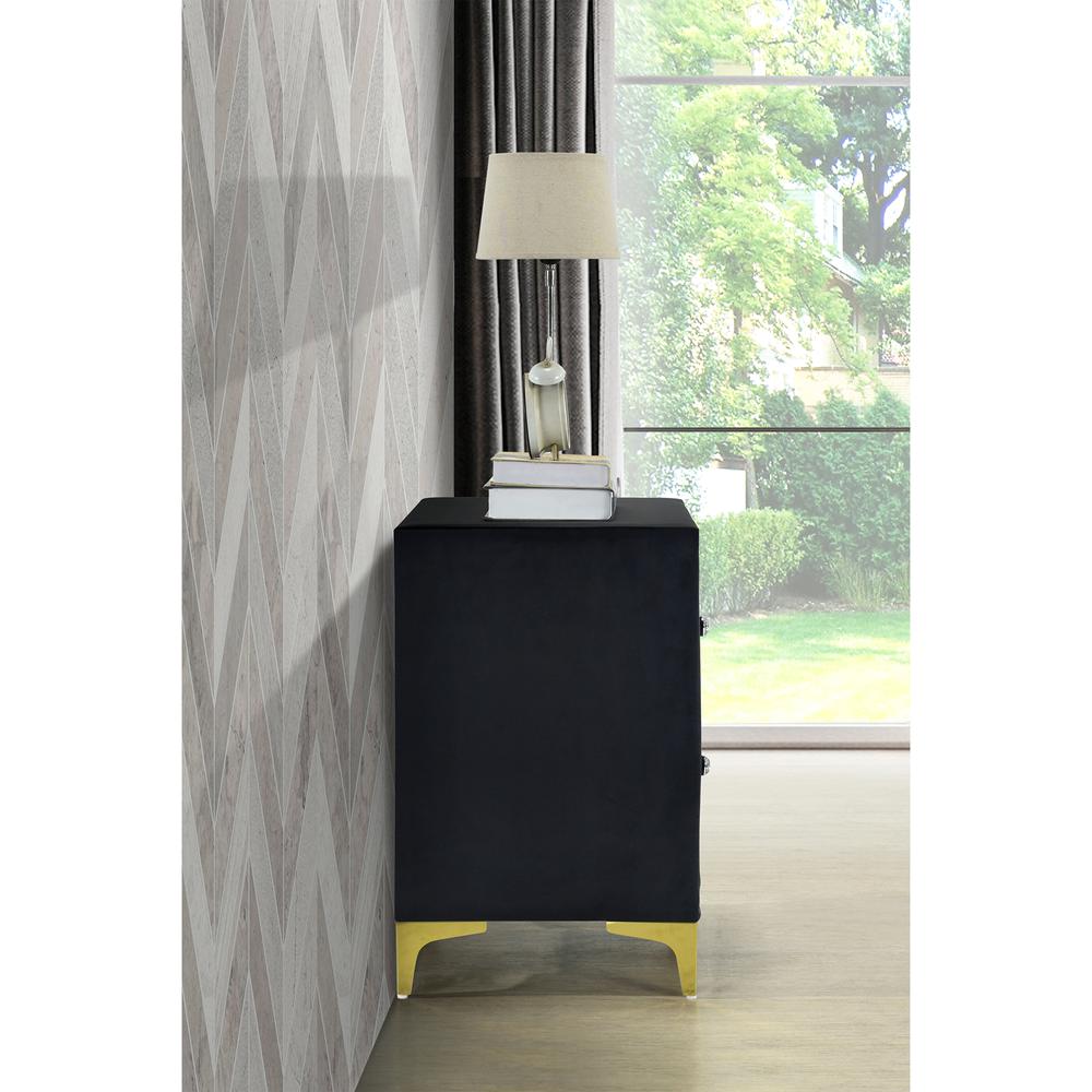 Monique Velvet Nightstand with Gold Legs and Gold Trim, Crystal knobs. Picture 13