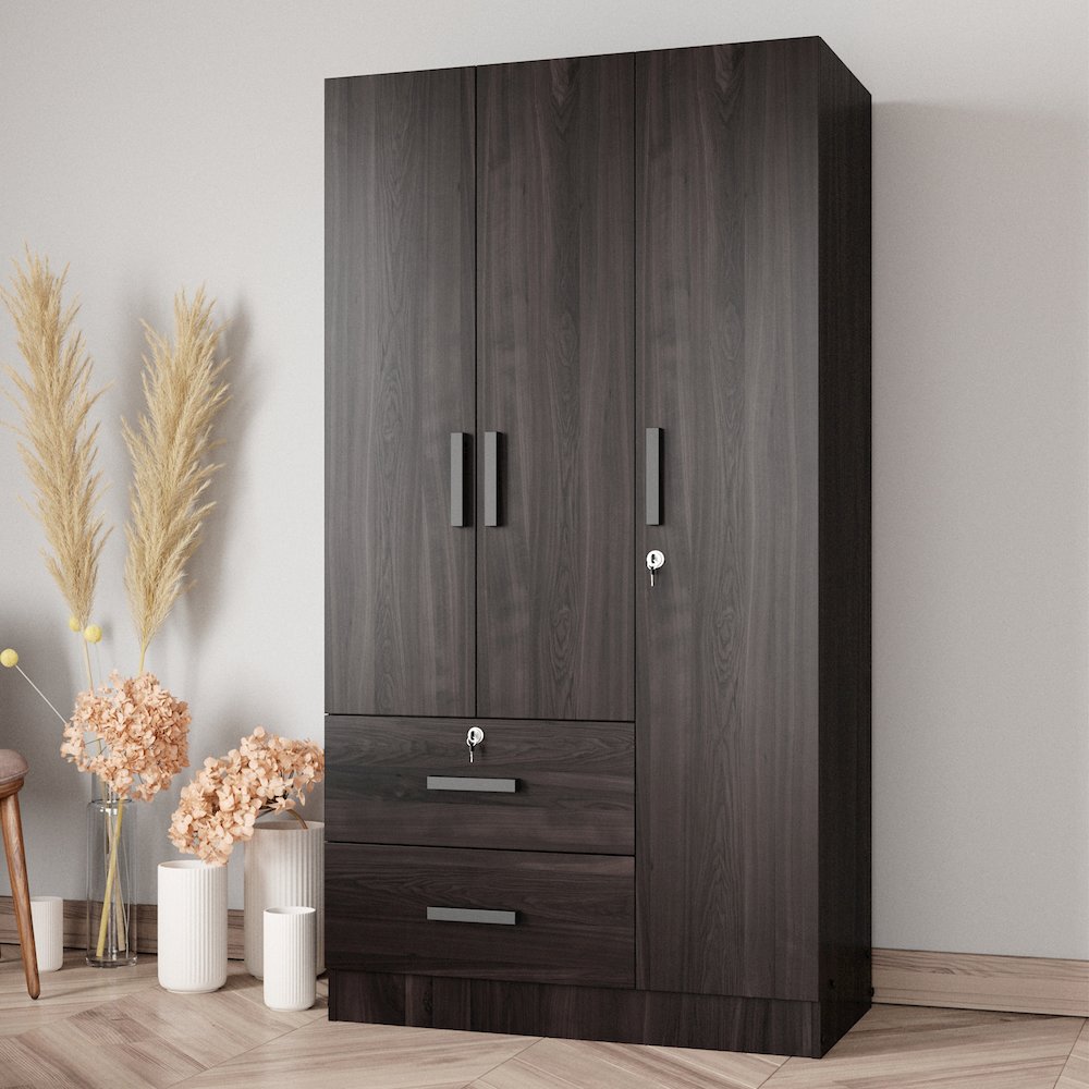 Better Home Products Symphony Wardrobe Armoire Closet with Two Drawers  Tobacco. Picture 3
