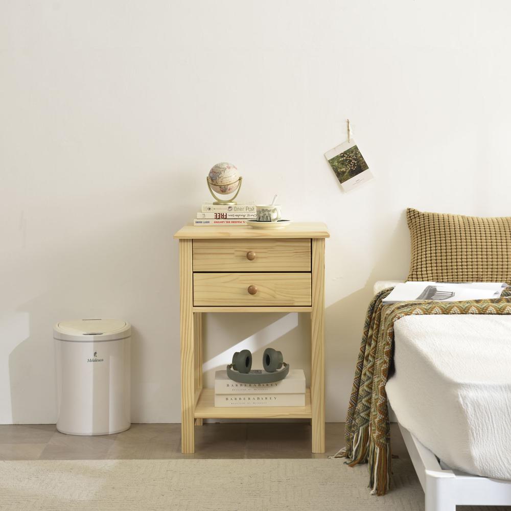 Better Home Products Solid Pine Wood 2 Drawer Nightstand in Natural. Picture 3