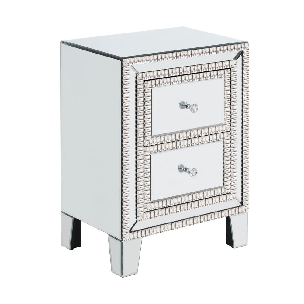 Better Home Products Mirrored Nightstand with 2 Drawers. Picture 1