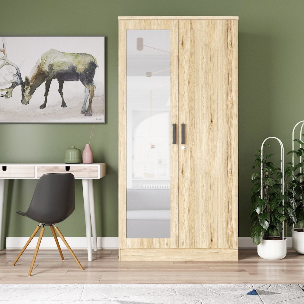 2 Doors Wardrobe Mirrored Door. Picture 3
