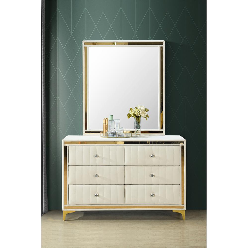 Velvet 6 Drawer Dresser with Gold Legs and Trim. Picture 9