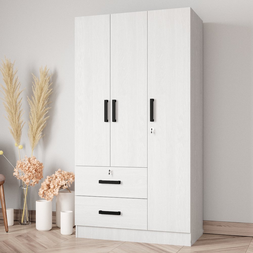 Better Home Products Symphony Wardrobe Armoire Closet with Two Drawers in White. Picture 2