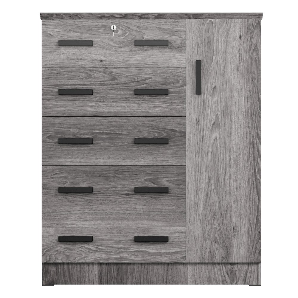 Better Home Products JCF Sofie 5 Drawer Wooden Tall Chest Wardrobe in Gray. Picture 2