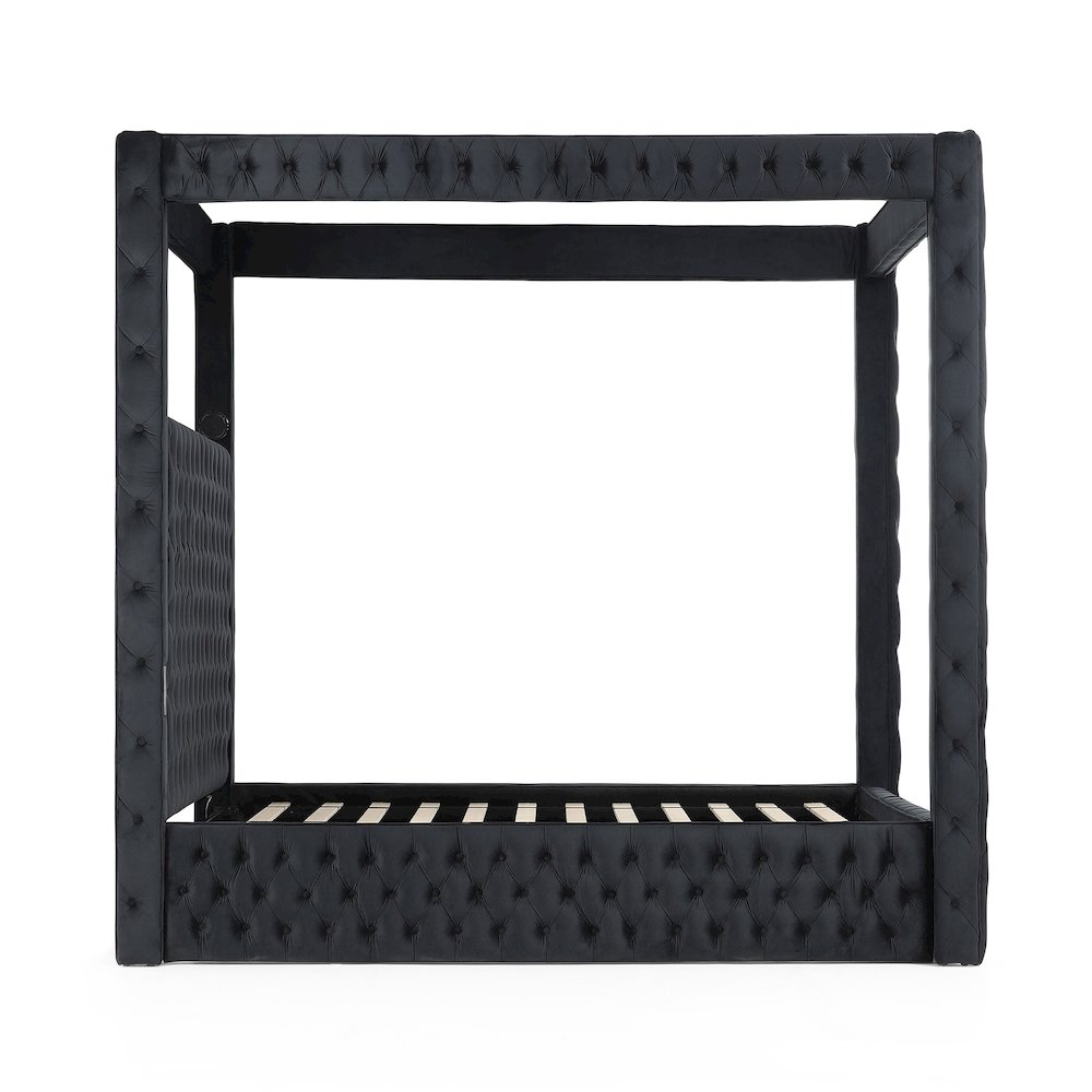 Luxurious Velvet Canopy Queen Bed with Speaker and USB Connection in Black. Picture 4
