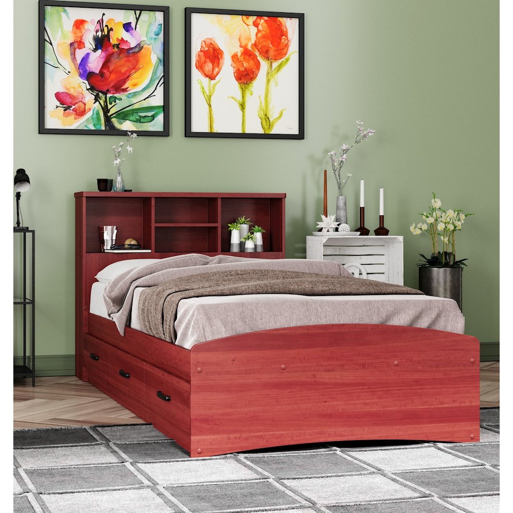 Captain Bed with 3 Drawers and Bookcase Headboard. Picture 2