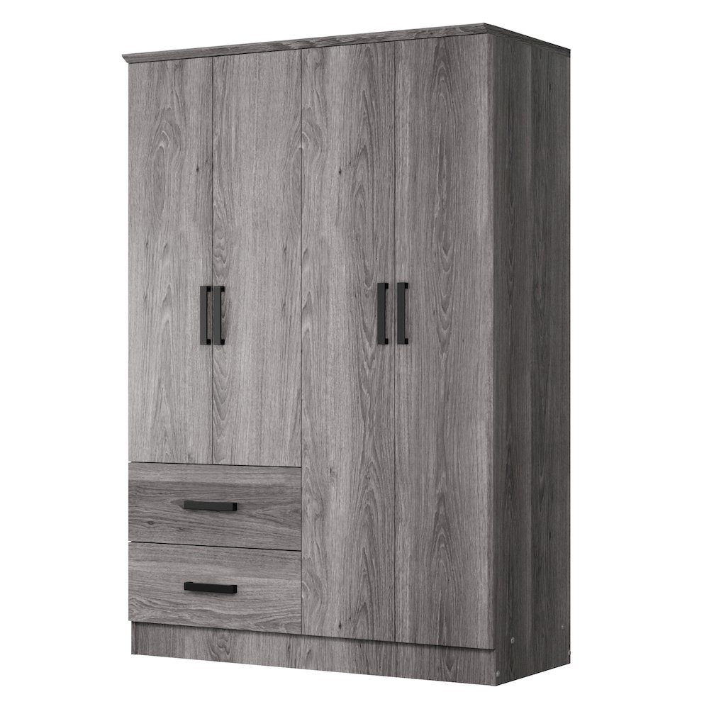 Better Home Products Luna Modern Wood 4 Doors 2 Drawers Armoire in Gray. Picture 6