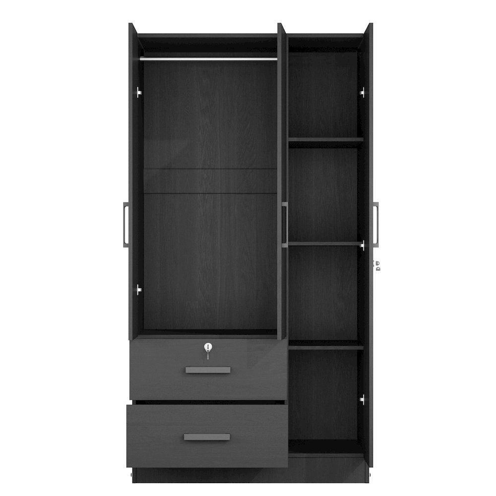 Better Home Products Symphony Wardrobe Armoire Closet with Two Drawers in Black. Picture 2