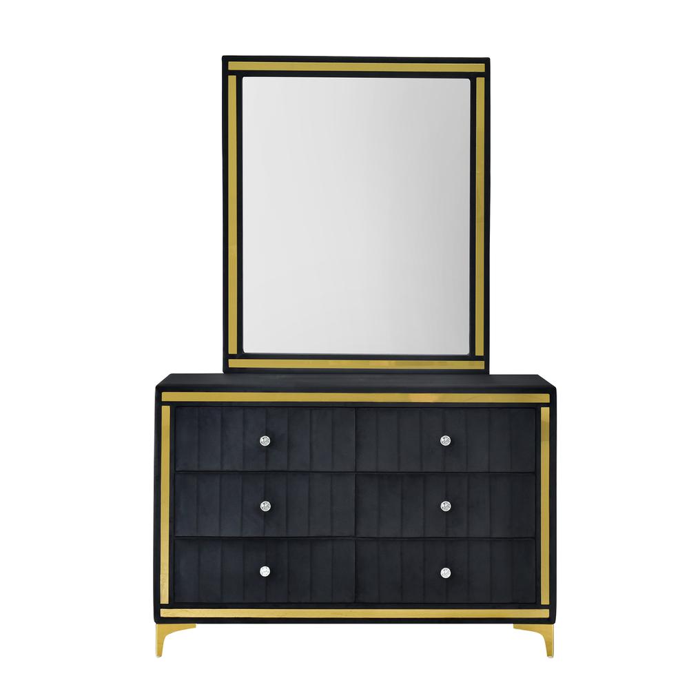 Velvet 6 Drawer Dresser with Gold Legs and Trim. Picture 1