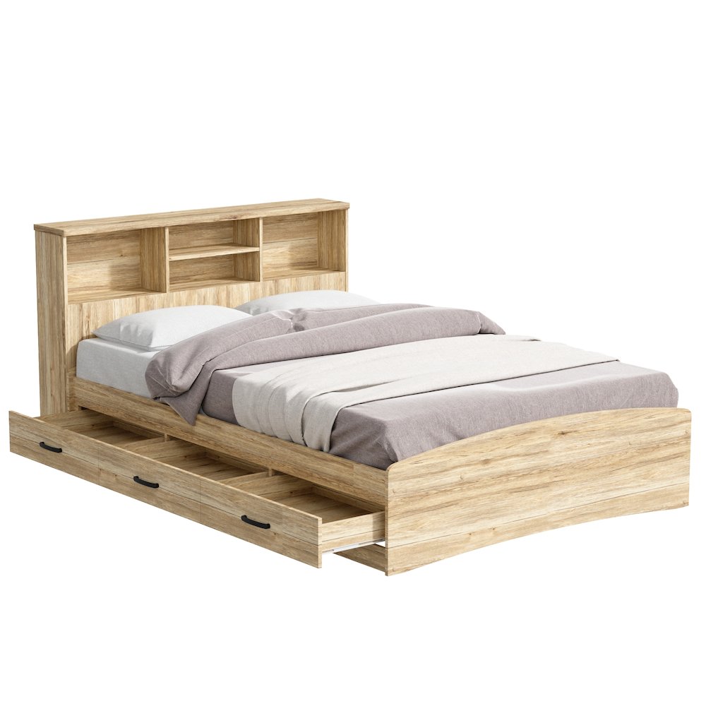 Captain Paltform Bed with 3 Drawers and Bookcase Headboard. Picture 1