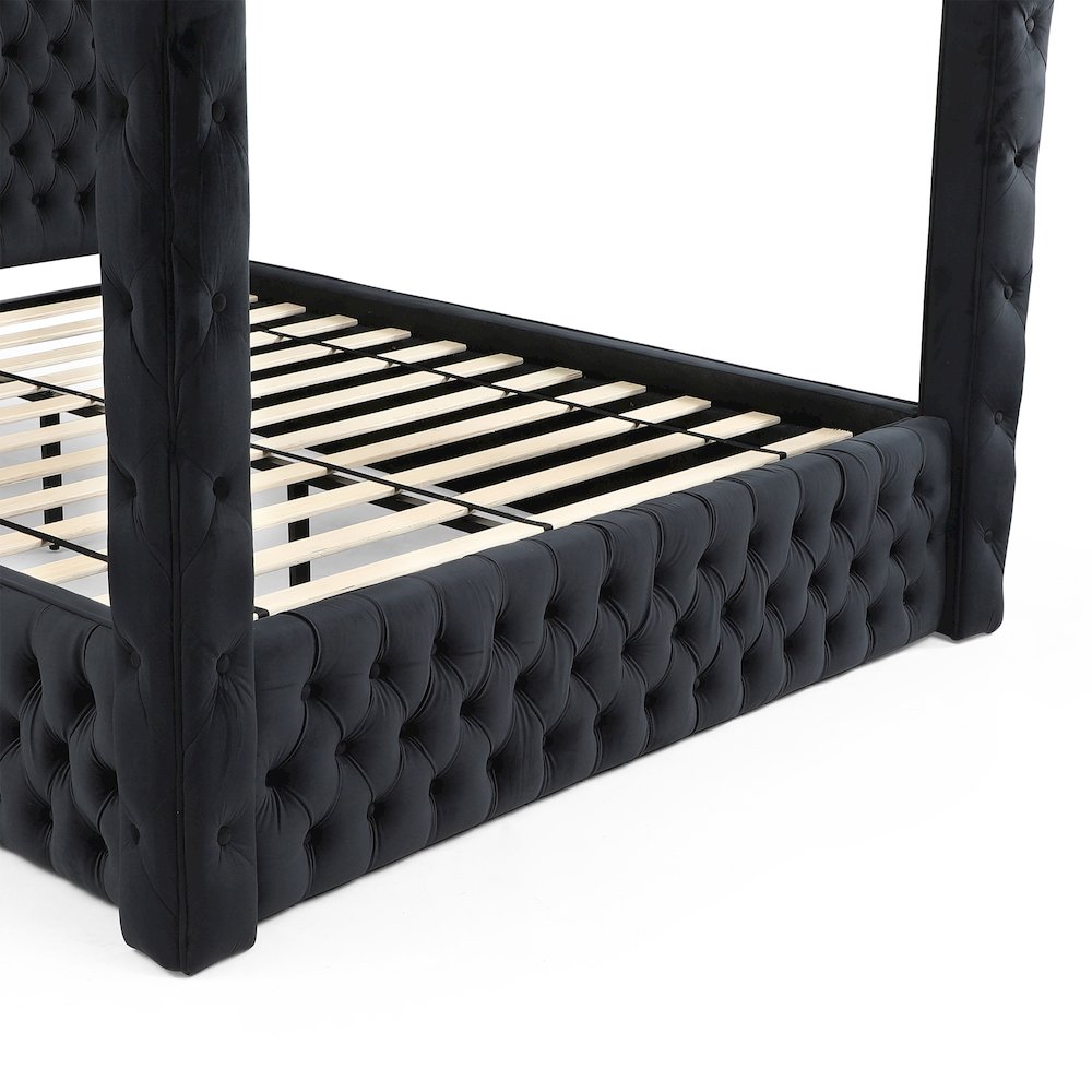 Luxurious Velvet Canopy Queen Bed with Speaker and USB Connection in Black. Picture 6