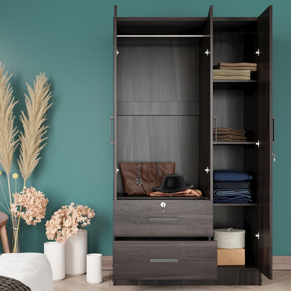 Better Home Products Symphony Wardrobe Armoire Closet with Two Drawers  Tobacco. Picture 4