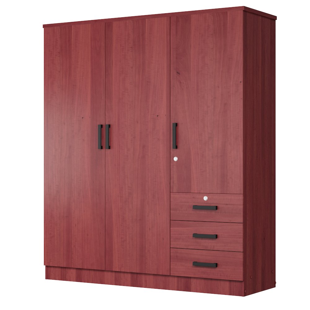 Violet Wardrobe Closet 3 Doors and 3 Drawers (Mahogany). Picture 1