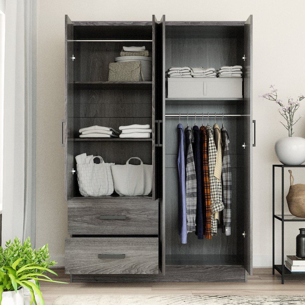 Better Home Products Luna Modern Wood 4 Doors 2 Drawers Armoire in Gray. Picture 4