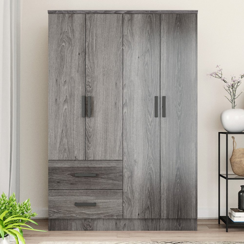 Better Home Products Luna Modern Wood 4 Doors 2 Drawers Armoire in Gray. Picture 2