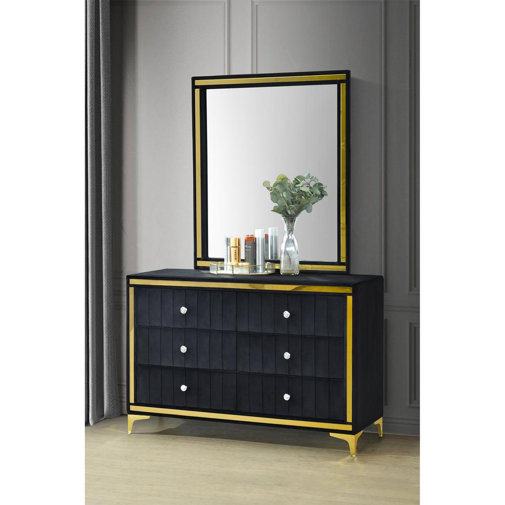 Velvet 6 Drawer Dresser with Gold Legs and Trim. Picture 7