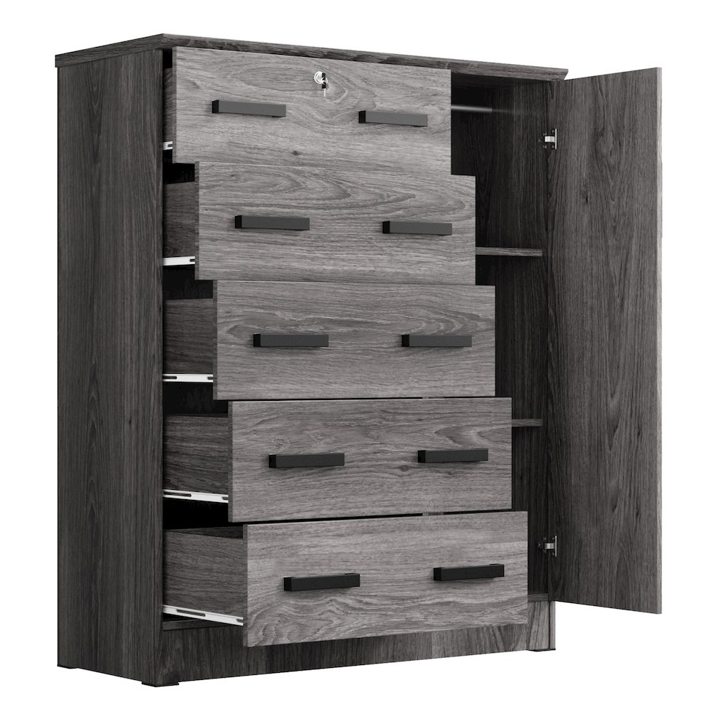 Better Home Products JCF Sofie 5 Drawer Wooden Tall Chest Wardrobe in Gray. Picture 3