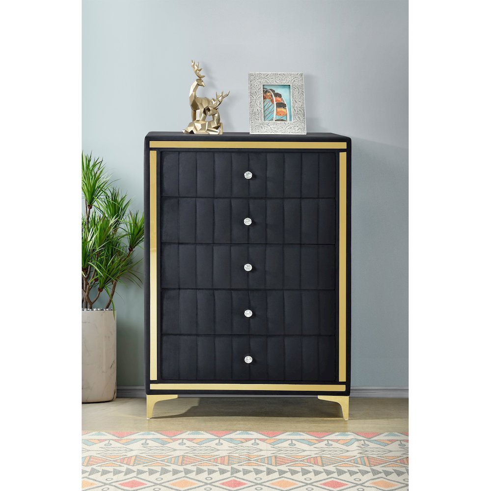 5-Drawer Chest Dresser with Gold Legs and Gold Trim - Fully Assembled. Picture 2