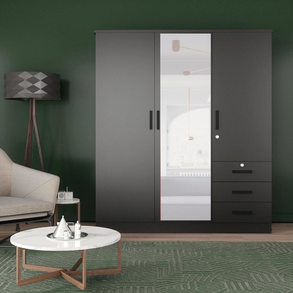61" Wardrobe Large Mirror Door Closet 3 Doors and 3 Drawers Built for Storage. Picture 2