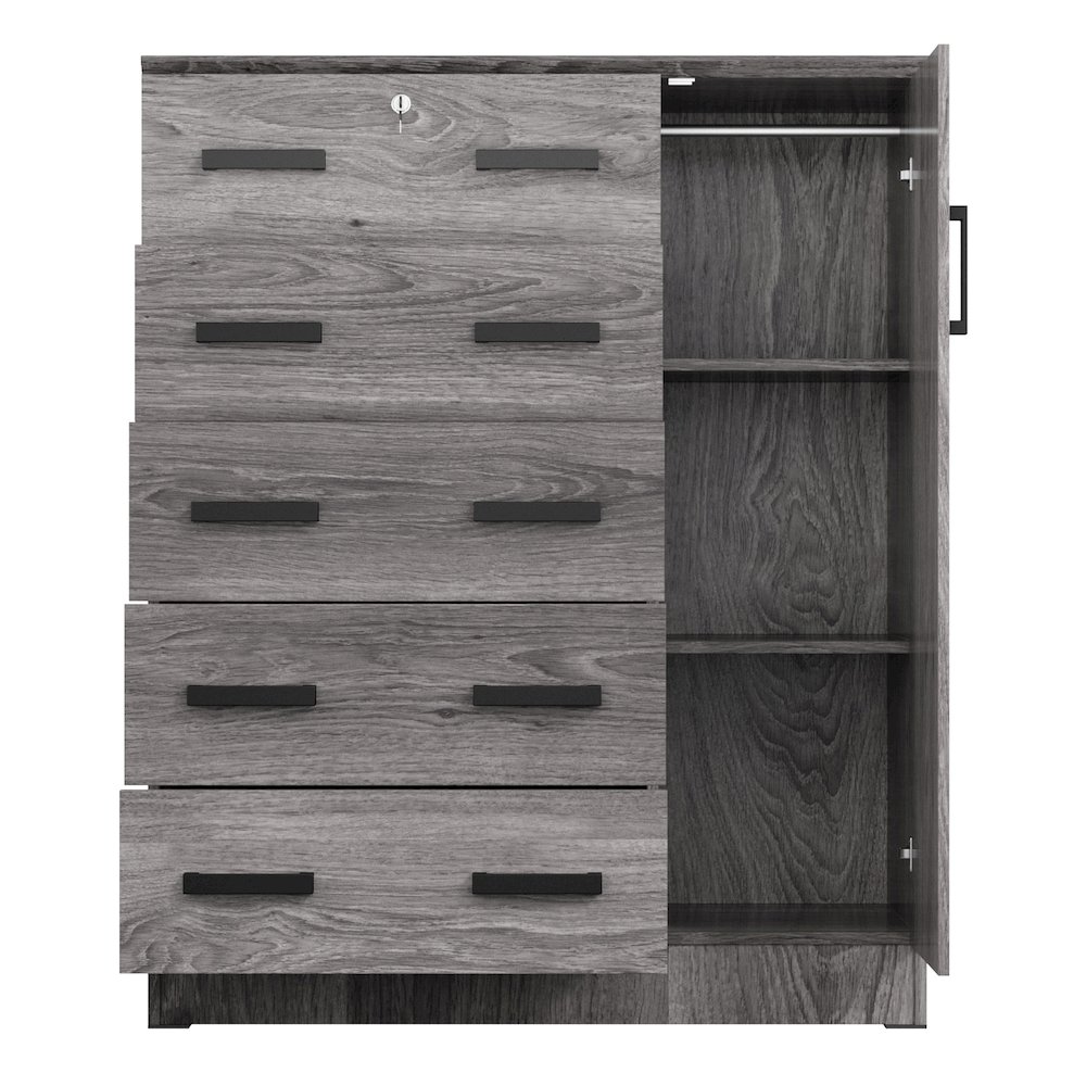 Better Home Products JCF Sofie 5 Drawer Wooden Tall Chest Wardrobe in Gray. Picture 4