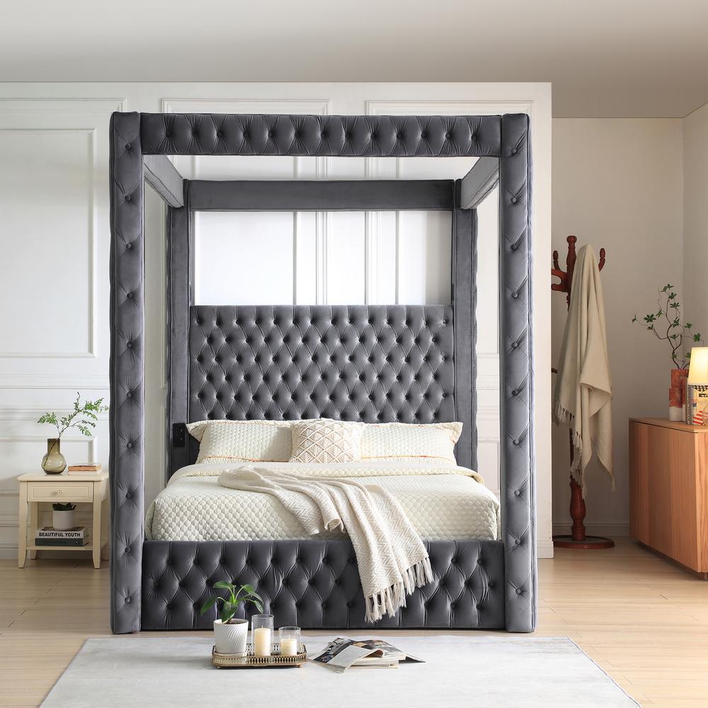 Dream Luxurious Velvet Canopy Bed with Speaker & USB Connection. Picture 3