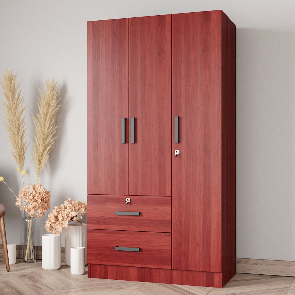 Better Home Products Symphony Wardrobe Armoire Closet with Two Drawers Mahogany. Picture 3