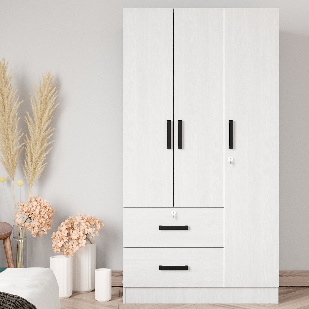 Better Home Products Symphony Wardrobe Armoire Closet with Two Drawers in White. Picture 3