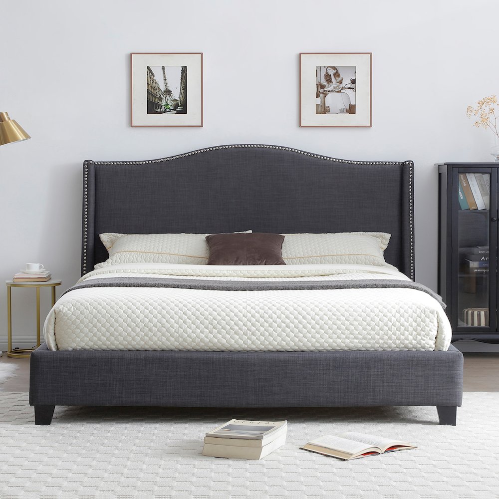 Hampton Linen Upholstered Platform Bed. Picture 2