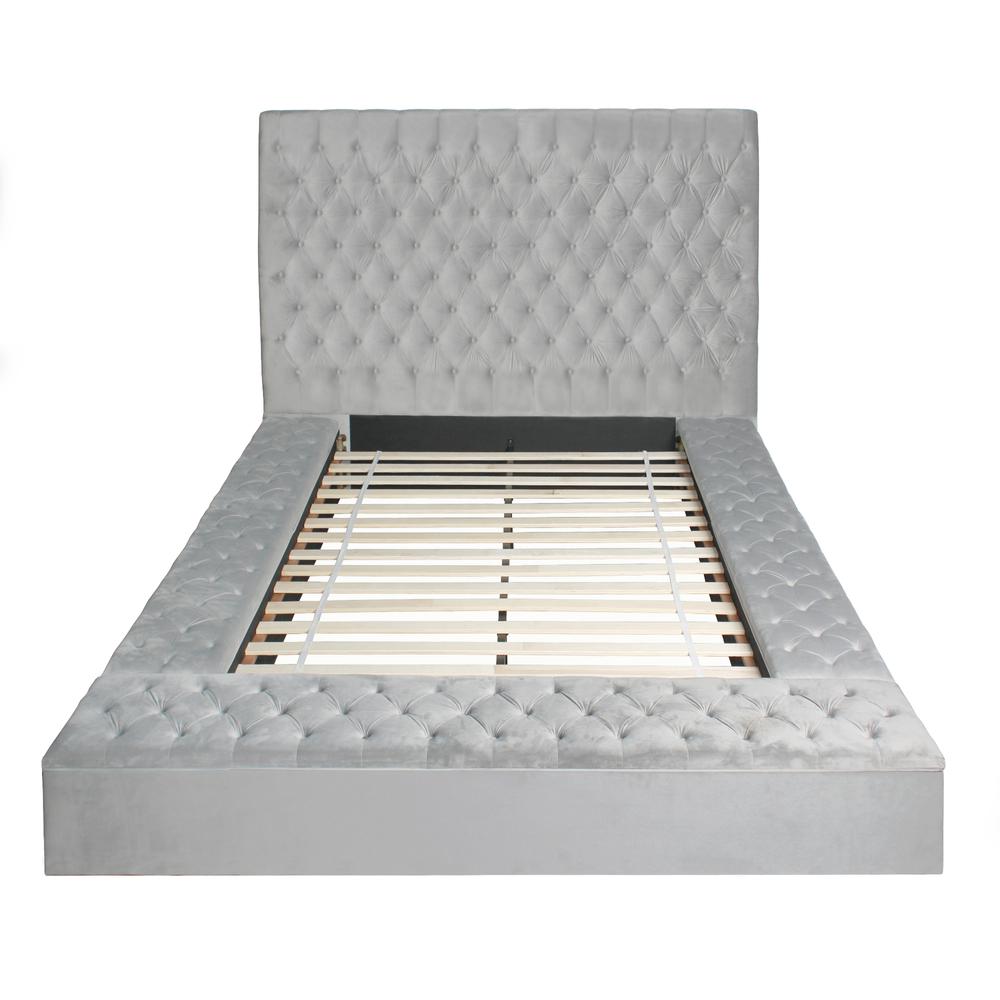 Better Home Products Cosmopolitan Velvet Upholstered Platform Queen Bed in Gray. Picture 1