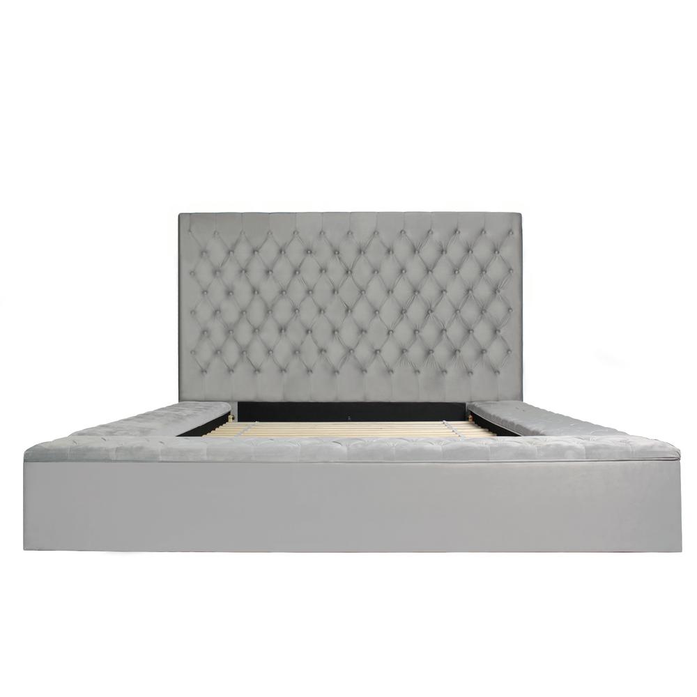 Better Home Products Cosmopolitan Velvet Upholstered Platform Queen Bed in Gray. Picture 3