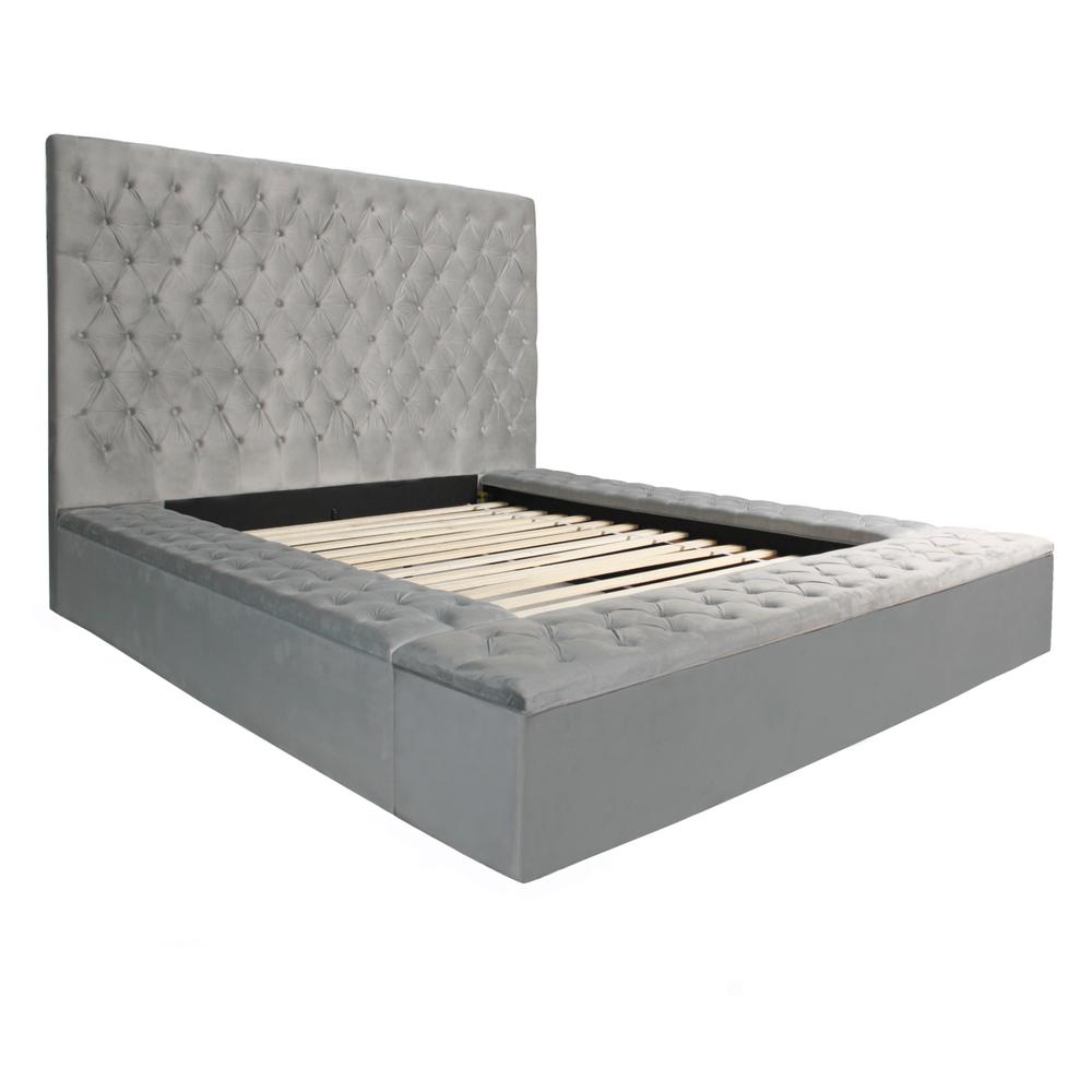 Better Home Products Cosmopolitan Velvet Upholstered Platform Queen Bed in Gray. Picture 5