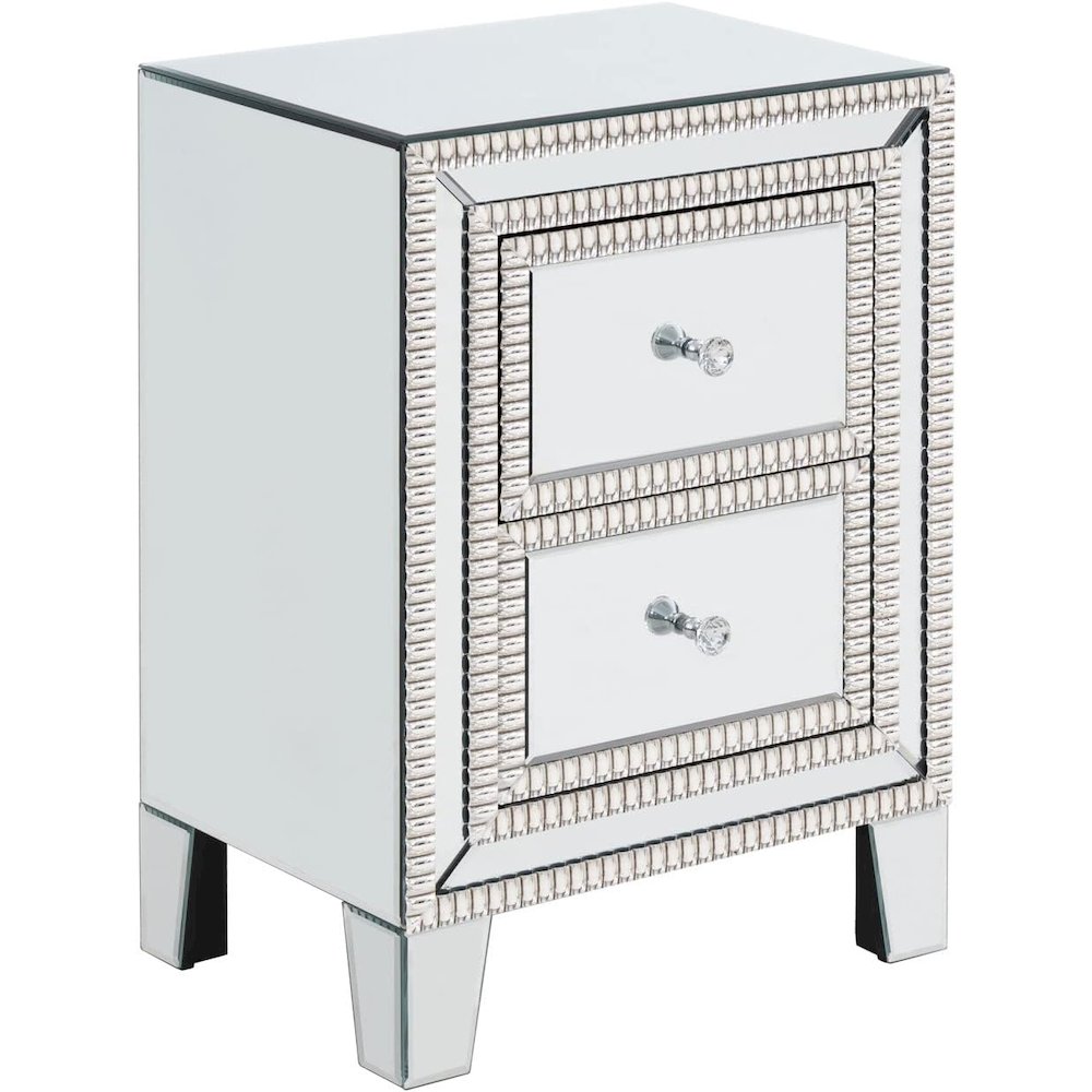 Mirrored Nightstand, 2 Drawers Mirrored Bedside Table End Table. Picture 1