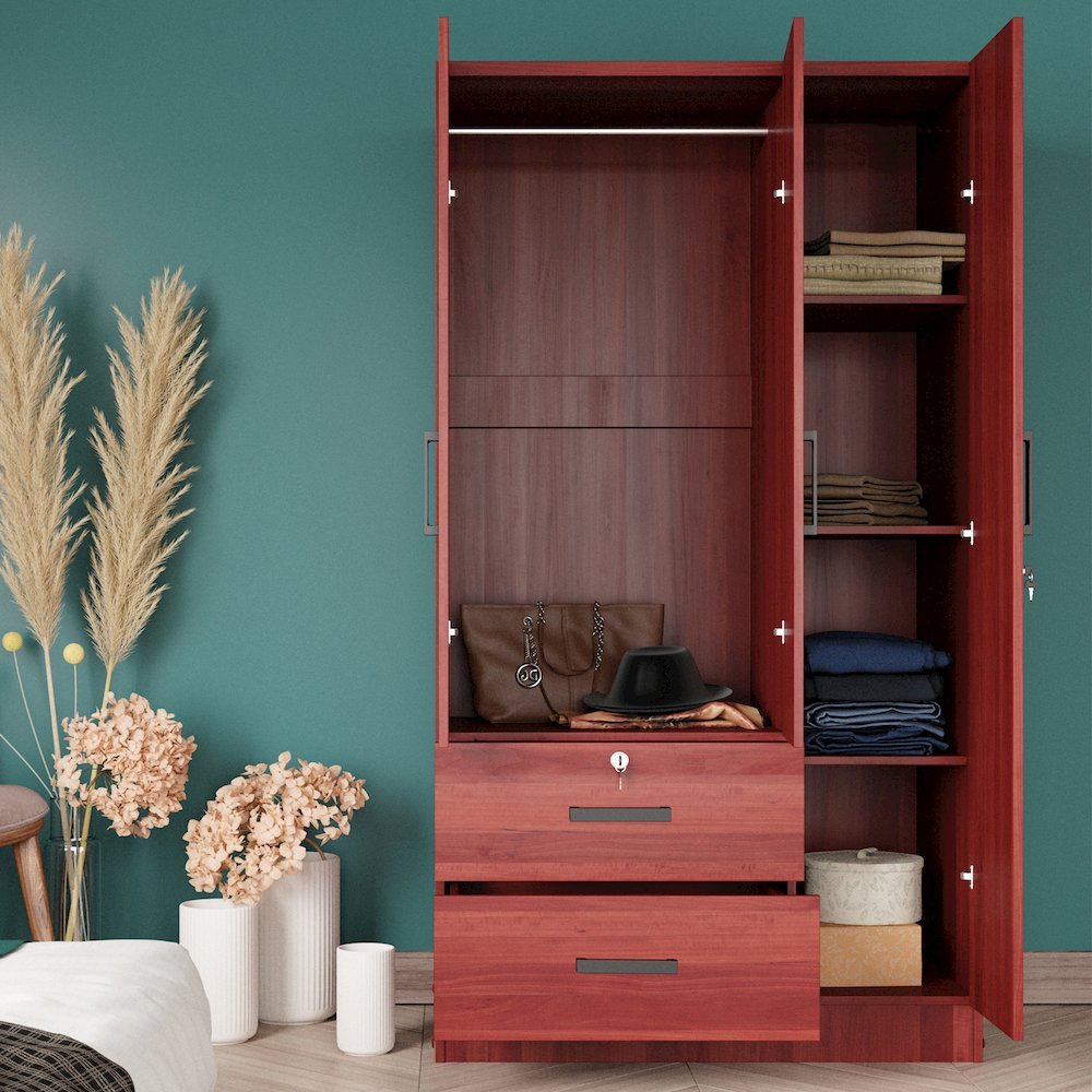 Better Home Products Symphony Wardrobe Armoire Closet with Two Drawers Mahogany. Picture 4