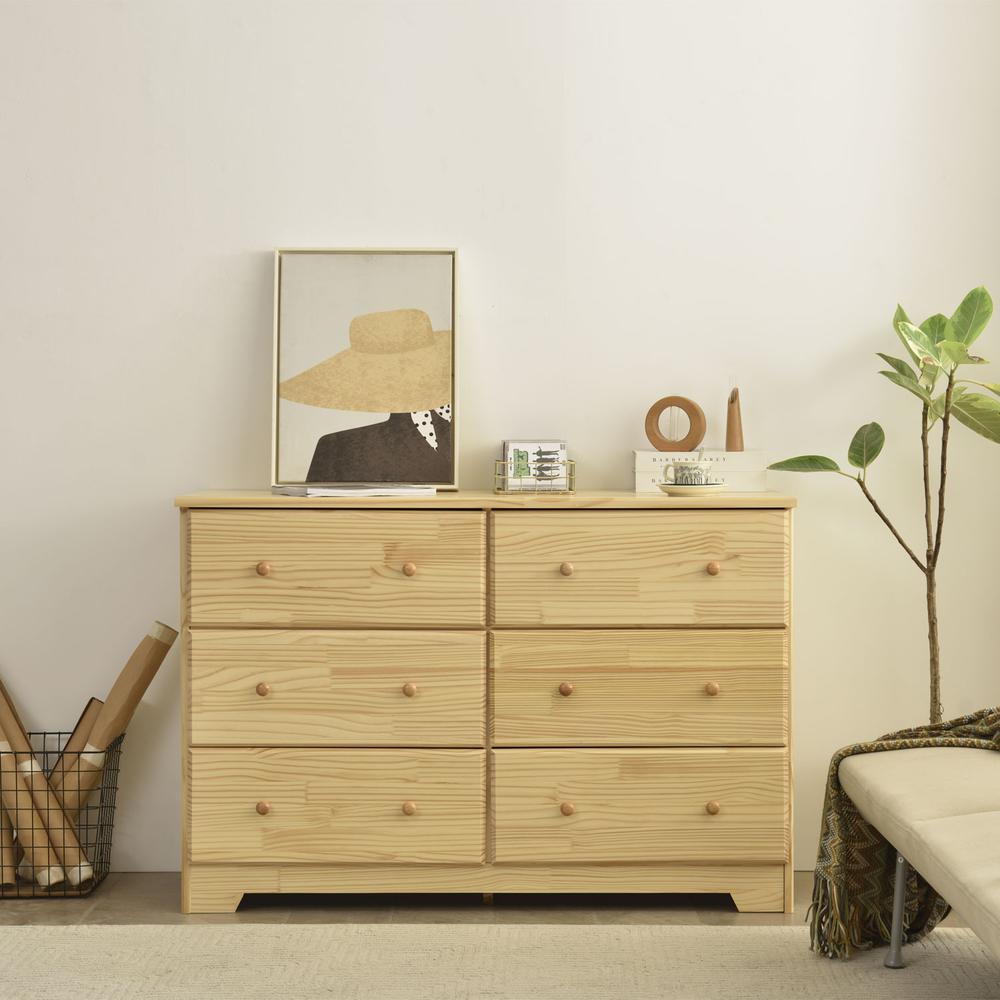 Better Home Products Solid Pine Wood 6 Drawer Double Dresser in Natural.. Picture 8