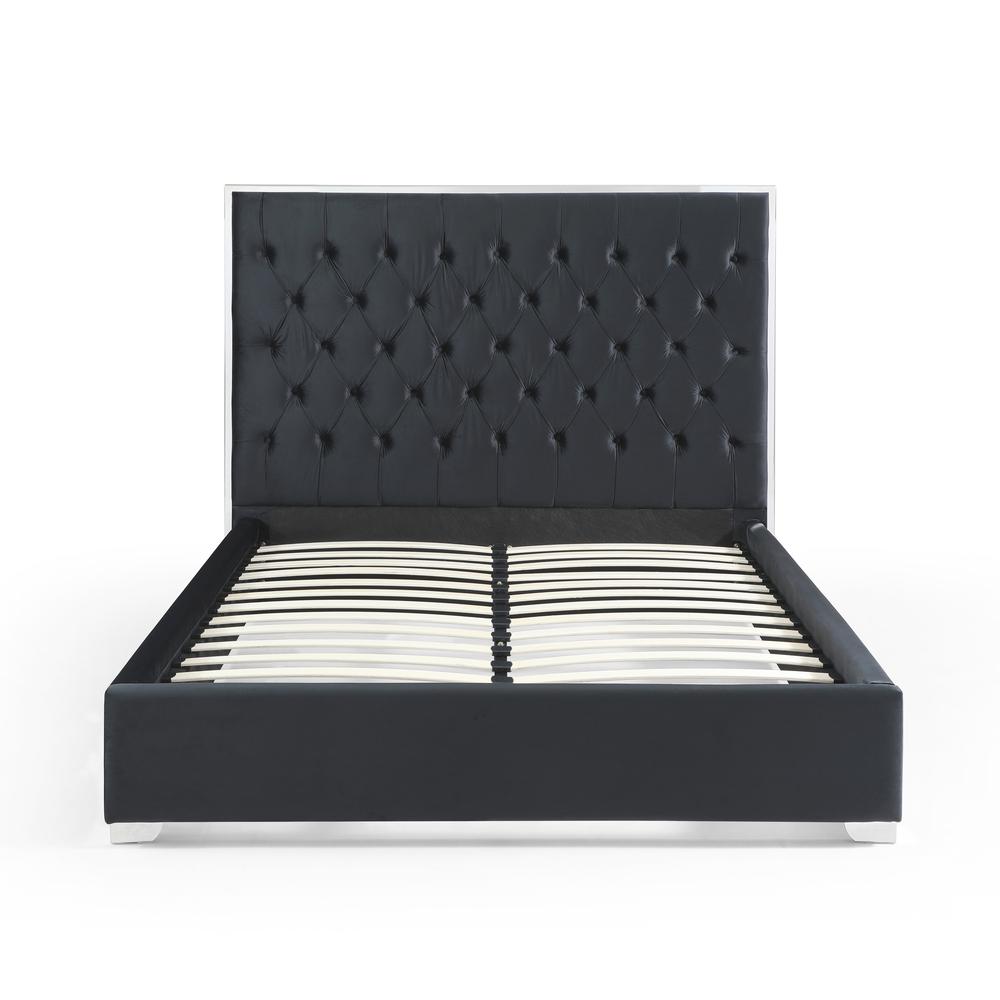 Better Home Products Sophia Velvet Queen Bed with Silver Metal Frame in Black. Picture 1