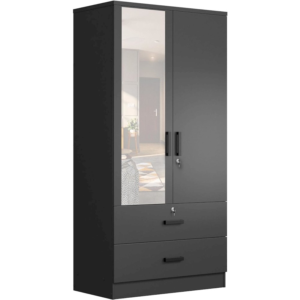 Woodpeckers Furniture And Mattress Wardrobe with Mirror & Drawers (Black). Picture 1