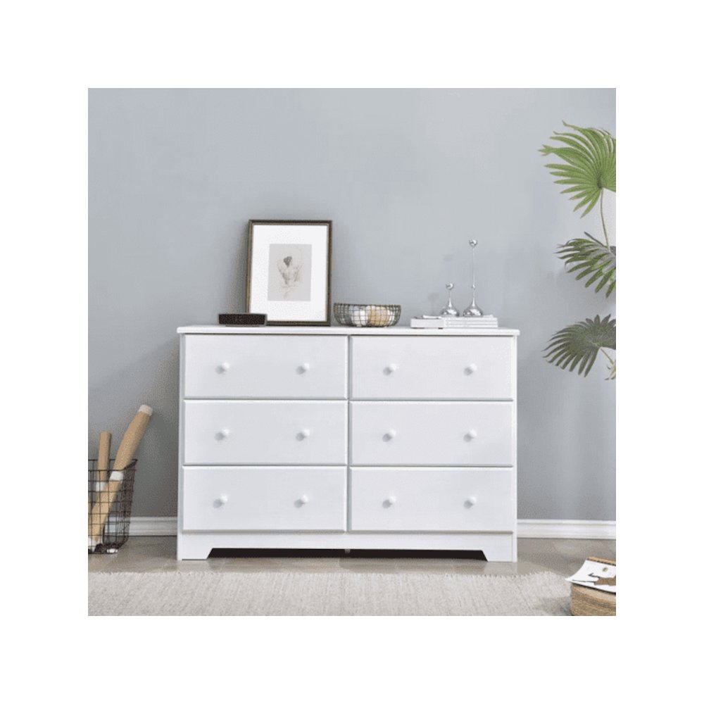 6 Drawer Solid Wood Double Dresser in White Color. Picture 1