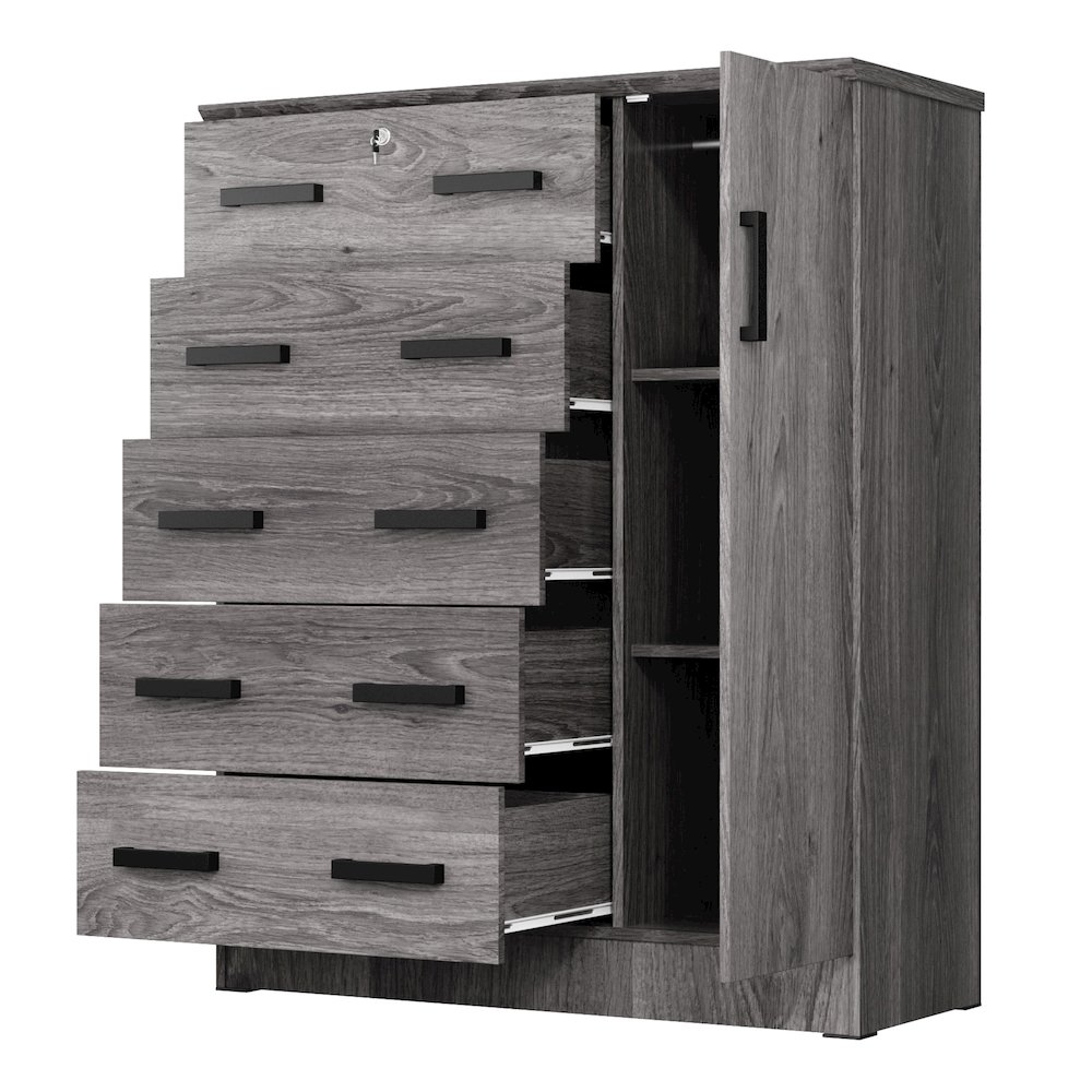 Better Home Products JCF Sofie 5 Drawer Wooden Tall Chest Wardrobe in Gray. Picture 5