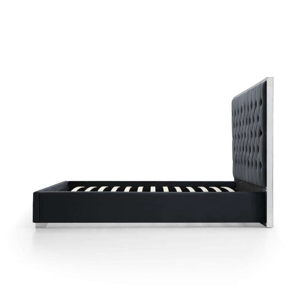 Better Home Products Sophia Velvet Queen Bed with Silver Metal Frame in Black. Picture 2