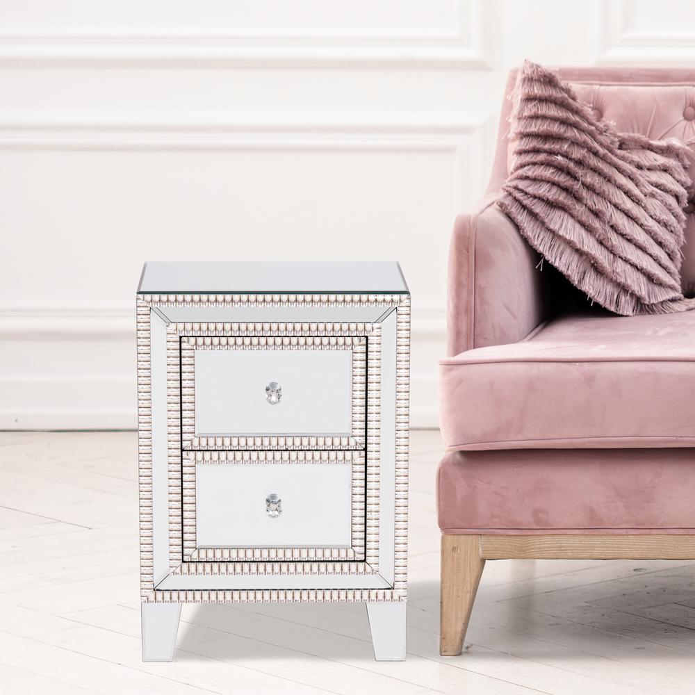 Better Home Products Mirrored Nightstand with 2 Drawers. Picture 9