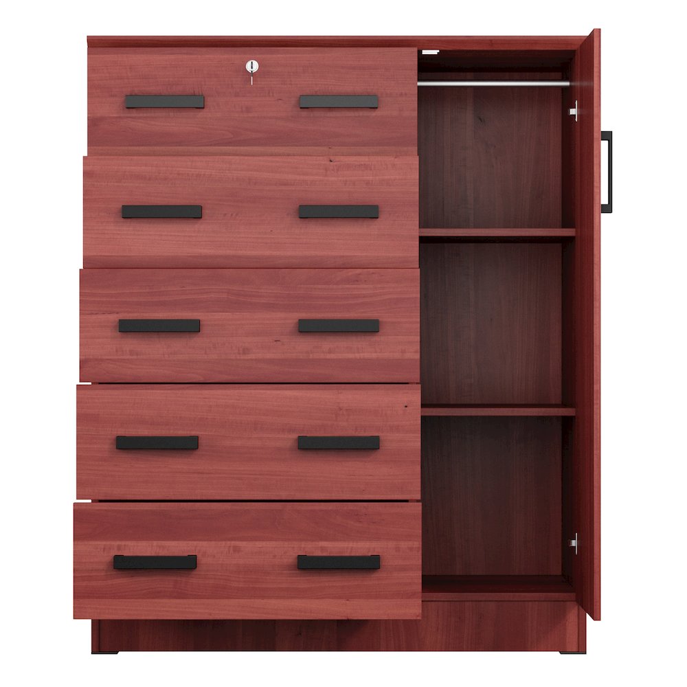 Better Home Products JCF Sofie 5 Drawer Wooden Tall Chest Wardrobe in Mahogany. Picture 3